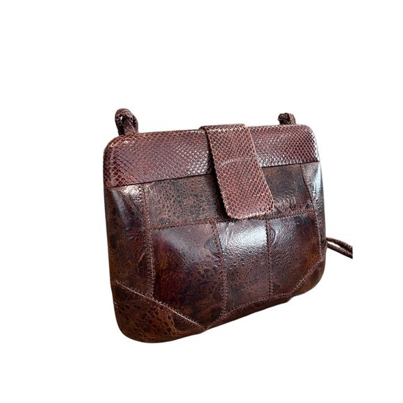 Vintage ESTATE Brown Eel Skin Purse Hard Shell Shoulder Bag Wide Opening - Picture 2 of 15
